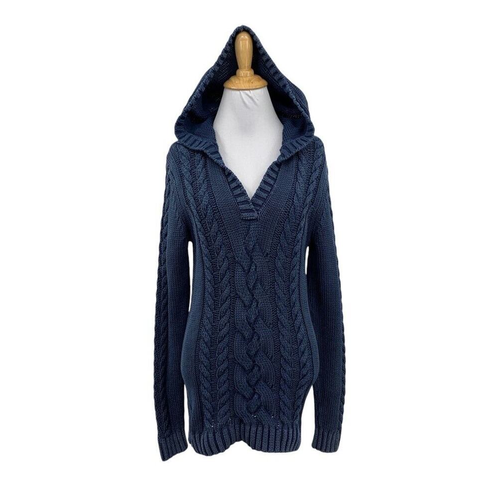 Tommy Bahama Sweater Womens S Small Blue Sea Glass Hooded Heavy Cable Knit